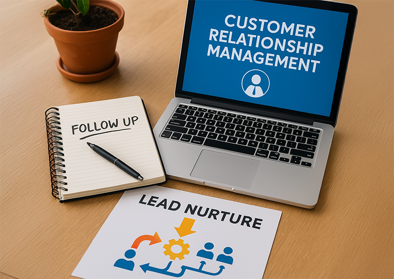 Customer relationship management laptop and follow-up notes