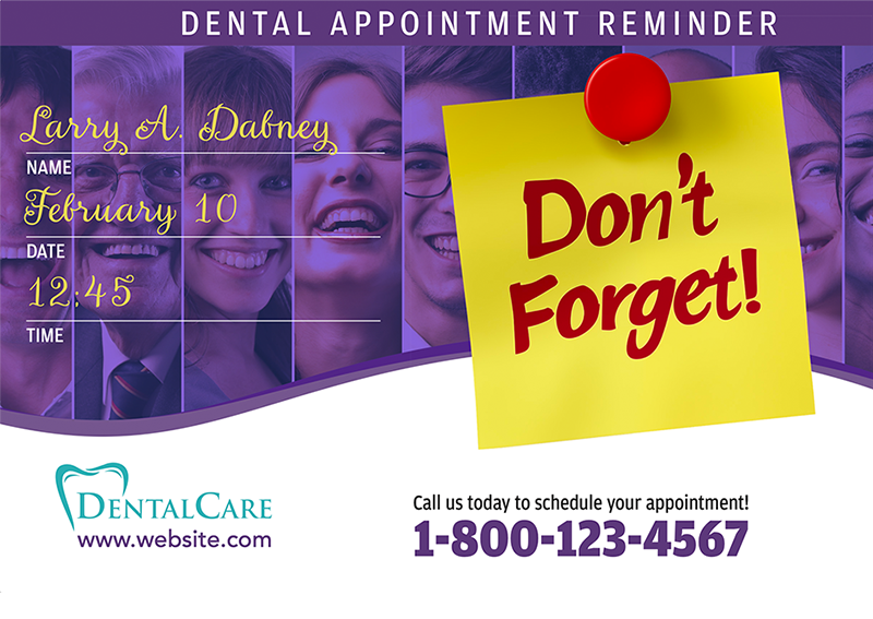 Dental appointment reminder card