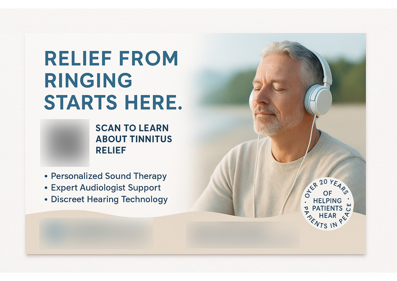 Historical direct-mail campaign artwork: Clinic Books 83 Appointments with Tinnitus Relief Postcard Campaign