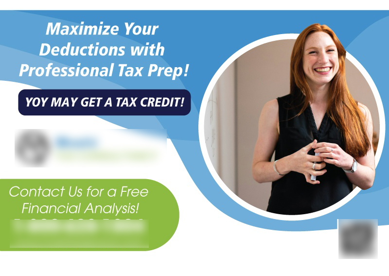 Historical direct-mail campaign artwork: Tax Prep Firm Increases Bookings by 50% With Targeted Postcard Featuring Credit Message
