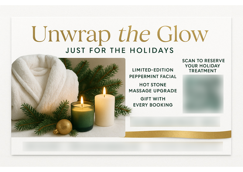 Historical direct-mail campaign artwork: Spa Increases Bookings and Gift Sales with Holiday-Themed Postcard Campaign