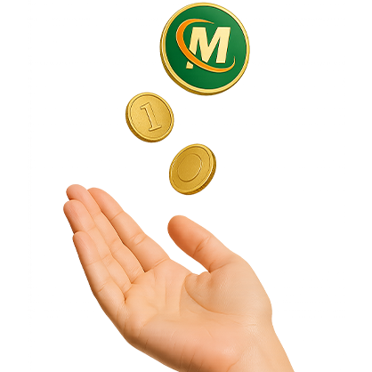 Illustration of brand coins above a hand