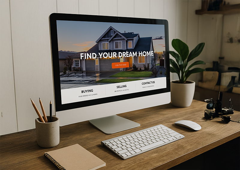 Real-estate website on a desktop monitor
