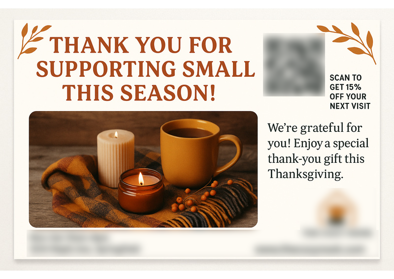 Historical direct-mail campaign artwork: Local Gift Shop Thanks Customers and Boosts Holiday Visits with OmniReach
