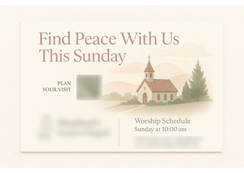 Historical direct-mail campaign artwork: Church Welcomes 89 New Guests With Gentle Invitation Postcard + OMNI Funnel