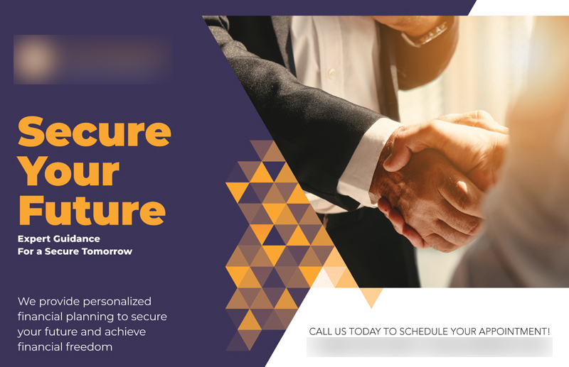 Historical direct-mail campaign artwork: Financial Firm Attracts $1.6M AUM With “Secure Your Future” Targeted Outreach