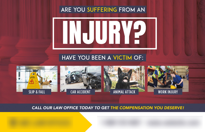 Historical direct-mail campaign artwork: Injury Law Firm Books 12 New Cases with Postcard and Ad Retargeting Campaign
