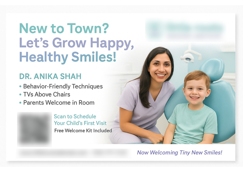 Historical direct-mail campaign artwork: Campaign Brings in 103 New Patients for Pediatric Dentist in 6 Weeks
