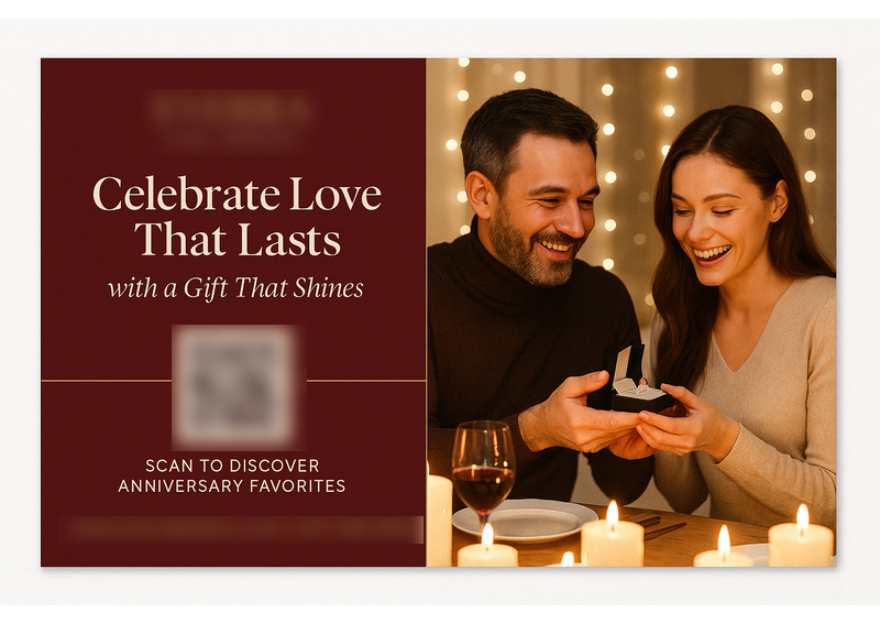 Historical direct-mail campaign artwork: Jewelry Store Boosts Anniversary Sales with QR-Driven Postcard Campaign