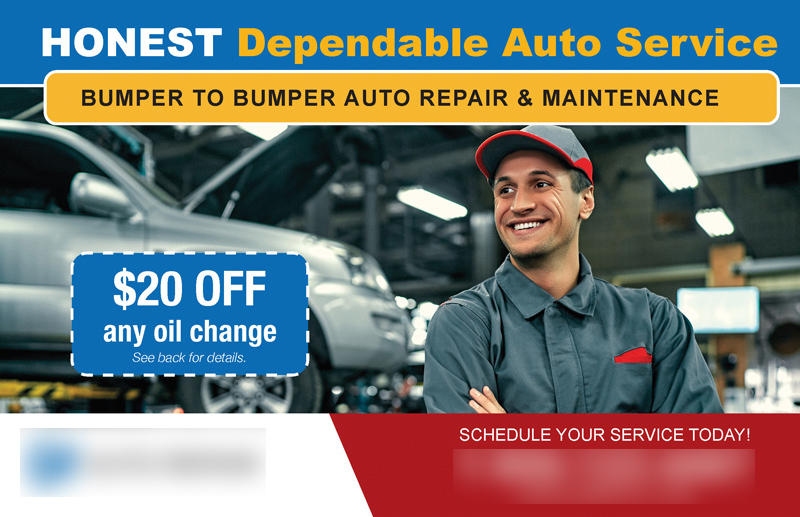 Historical direct-mail campaign artwork: Auto Shop Increases Appointments With Oil Change Offer-Based Postcard Campaign