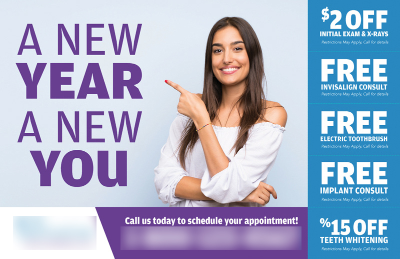 Historical direct-mail campaign artwork: Dental Practice Launches New Year Campaign and Closes $22K in 30 Days
