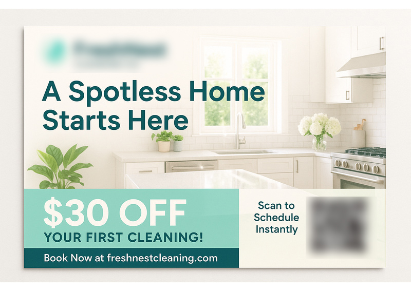 Historical direct-mail campaign artwork: Cleaning Service Books 22 New Clients With $30 Off Postcard & OMNI Campaign